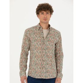 Pierre Cardin 50274113-VR027 Haki Desenli Erkek Gömlek