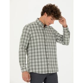 Pierre Cardin 50274599-VR027 Haki Desenli Erkek Gömlek