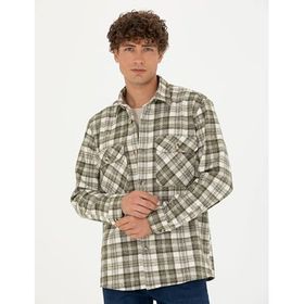 Pierre Cardin 50274651-VR027 Haki Desenli Erkek Gömlek