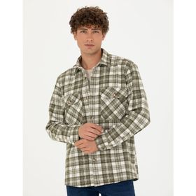 Pierre Cardin 50274651-VR027 Haki Desenli Erkek Gömlek