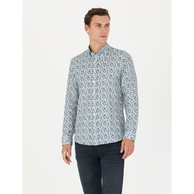 Pierre Cardin 50275621-VR102 Petrol Desenli Erkek Gömlek