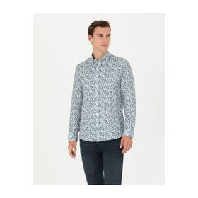 Pierre Cardin 50275621-VR102 Petrol Desenli Erkek Gömlek