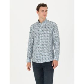 Pierre Cardin 50275621-VR102 Petrol Desenli Erkek Gömlek