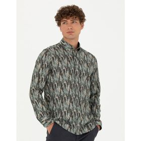 Pierre Cardin 50275924-VR027 Haki Desenli Erkek Gömlek
