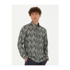 Pierre Cardin 50275924-VR027 Haki Desenli Erkek Gömlek