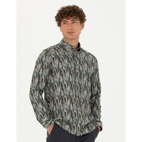 Pierre Cardin 50275924-VR027 Haki Desenli Erkek Gömlek