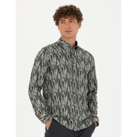 Pierre Cardin 50275924-VR027 Haki Desenli Erkek Gömlek