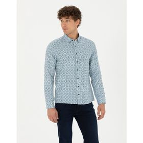 Pierre Cardin 50276025-VR059 Açık Lacivert Desenli Erkek Gömlek