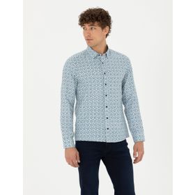 Pierre Cardin 50276025-VR059 Açık Lacivert Desenli Erkek Gömlek