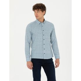 Pierre Cardin 50276025-VR059 Açık Lacivert Desenli Erkek Gömlek