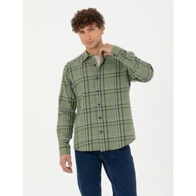 Pierre Cardin 50276542-VR027 Haki Desenli Erkek Gömlek