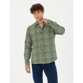 Pierre Cardin 50276542-VR027 Haki Desenli Erkek Gömlek
