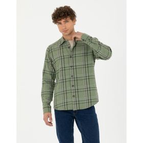 Pierre Cardin 50276542-VR027 Haki Desenli Erkek Gömlek