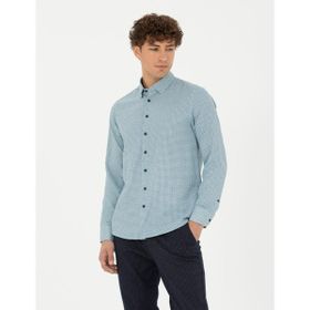 Pierre Cardin 50278869-VR152 Koyu Mint Desenli Erkek Gömlek