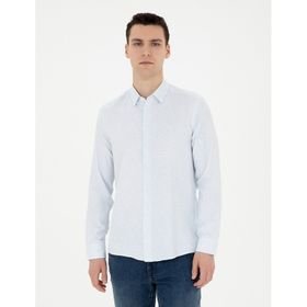 Pierre Cardin 50283503-VR095 Buz Mavisi Desenli Erkek Gömlek