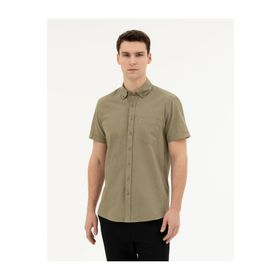 Pierre Cardin 50284166-VR027 Haki Kısa Kollu Erkek Gömlek