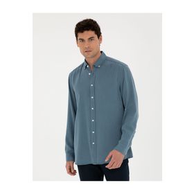 Pierre Cardin 50284405-VR032 Koyu Mavi Desenli Erkek Gömlek