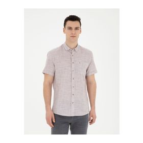 Pierre Cardin 50289394-VR014 Bordo Kısa Kollu Erkek Gömlek