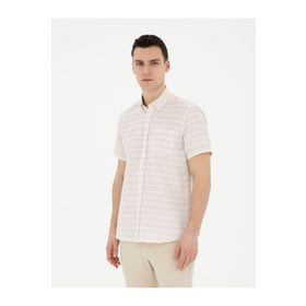 Pierre Cardin 50289412-VR011 Bej Kısa Kollu Erkek Gömlek