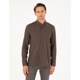 Pierre Cardin 50292248-VR029 Kahverengi Slim Fit Uzun Kollu Erkek Gömlek