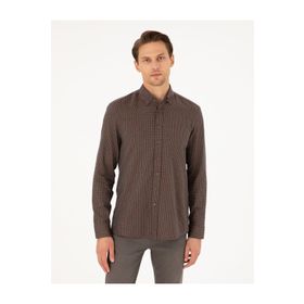 Pierre Cardin 50292248-VR029 Kahverengi Slim Fit Uzun Kollu Erkek Gömlek