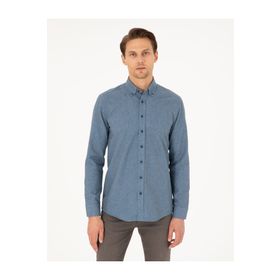 Pierre Cardin 50293756-VR036 Mavi Slim Fit Uzun Kollu Erkek Gömlek