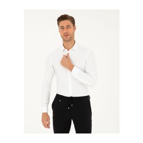 Pierre Cardin 50294742-VR013 Beyaz Armürlü Slim Fit Uzun Kollu Erkek Gömlek