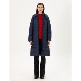 Pierre Cardin 50297299-VR033 Lacivert Kapüşonlu Kapitone Uzun Kadın Mont