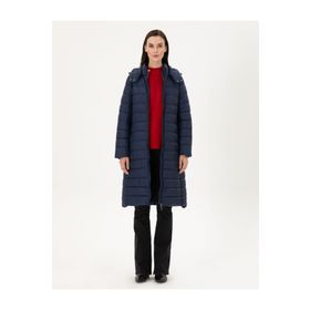 Pierre Cardin 50297299-VR033 Lacivert Kapüşonlu Kapitone Uzun Kadın Mont