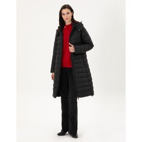 Pierre Cardin 50297299-VR046 Siyah Kapüşonlu Kapitone Uzun Kadın Mont