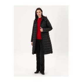 Pierre Cardin 50297299-VR046 Siyah Kapüşonlu Kapitone Uzun Kadın Mont