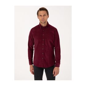 Pierre Cardin 50310139-VR177 Bordo Regular Fit Uzun Kollu Erkek Gömlek