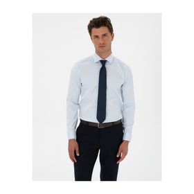 Pierre Cardin 50312330-VR003 Açık Mavi Armürlü Slim Fit Erkek Gömlek