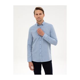 Pierre Cardin 50316768-VR036 Mavi Slim Fit Dokulu Uzun Kollu Erkek Gömlek