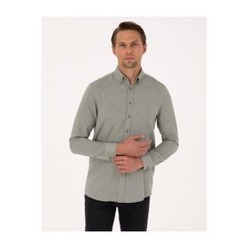 Pierre Cardin 50316768-VR054 Yeşil Slim Fit Dokulu Uzun Kollu Erkek Gömlek