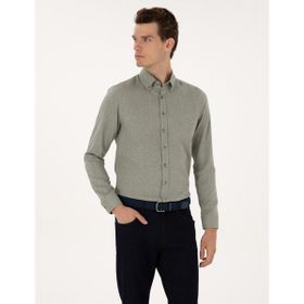 Pierre Cardin 50316768-VR054 Yeşil Slim Fit Dokulu Uzun Kollu Erkek Gömlek