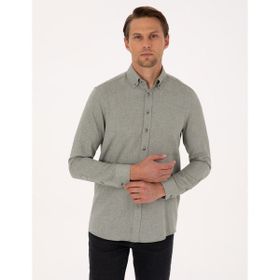 Pierre Cardin 50316768-VR054 Yeşil Slim Fit Dokulu Uzun Kollu Erkek Gömlek