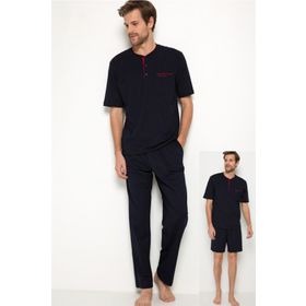 Pierre Cardin 5370 Erkek Lacivert Kısa Kollu 3'lü Pijama Takımı