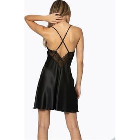 Pierre Cardin 600 Siyah Saten Güpürlü Kaplı Gecelik