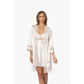 Pierre Cardin 6010 Ekru 6'lı Saten Gecelik Sabahlık Çeyiz Seti