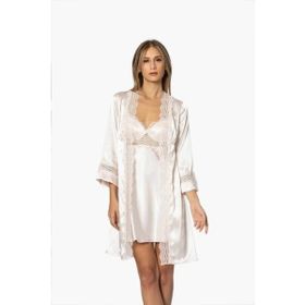 Pierre Cardin 6010 Ekru 6'lı Saten Gecelik Sabahlık Çeyiz Seti