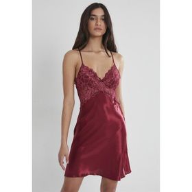 Pierre Cardin 608 Dantelli Bordo Saten Kadın Gecelik