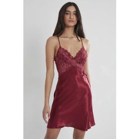 Pierre Cardin 608 Dantelli Bordo Saten Kadın Gecelik