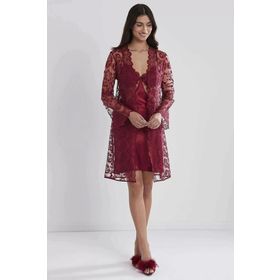 Pierre Cardin 6225 Bordo 6'lı Kaplı Midi Gecelik Sabahlık Set