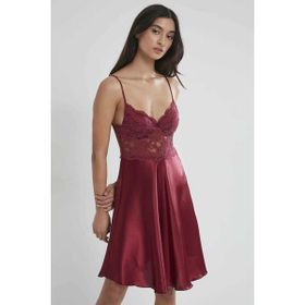 Pierre Cardin 627 Bordo Saten Dantelli Gecelik