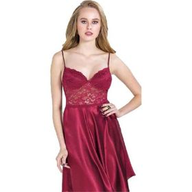 Pierre Cardin 627 Bordo Saten Dantelli Gecelik