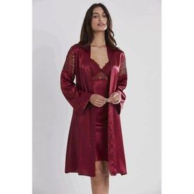 Pierre Cardin 6955 Bordo 6'lı Saten Gecelik Sabahlık Çeyiz Seti
