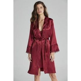 Pierre Cardin 6965 Bordo Altılı Saten Gecelik Sabahlık Takımı