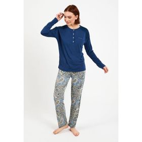 Pierre Cardin 8447 Mavi Uzun Kol Kadın Pijama Takımı