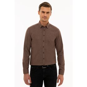 Pierre Cardin G021GL004.000.1112916 Kahverengi Slim Fit Uzun Kollu Erkek Gömlek